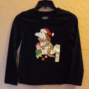 Black Long Sleeve Shirt with Christmas Dog Design